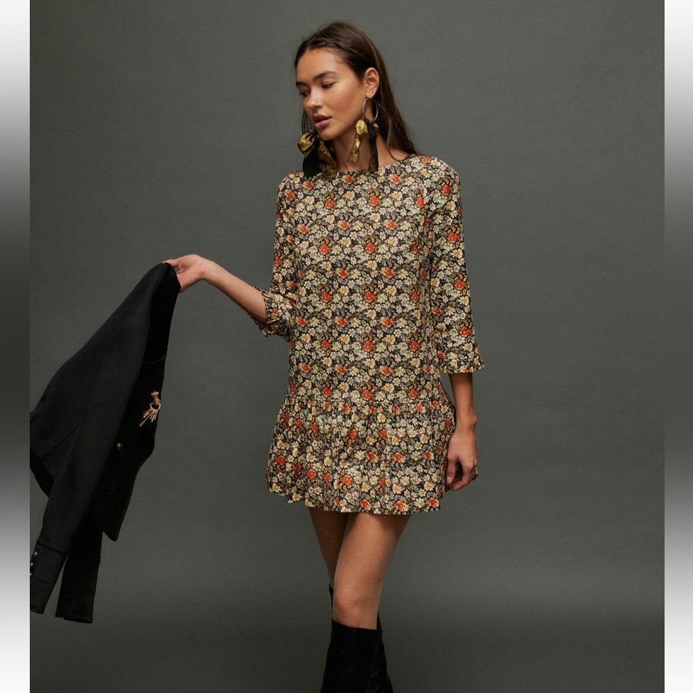 NWT Free People The Avenue Floral Patterned Mini Dress with Ruffle Hem